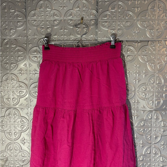 Nine West Bright Pink Smocked waist tiered peasant Midi Skirt - Picture 3 of 9